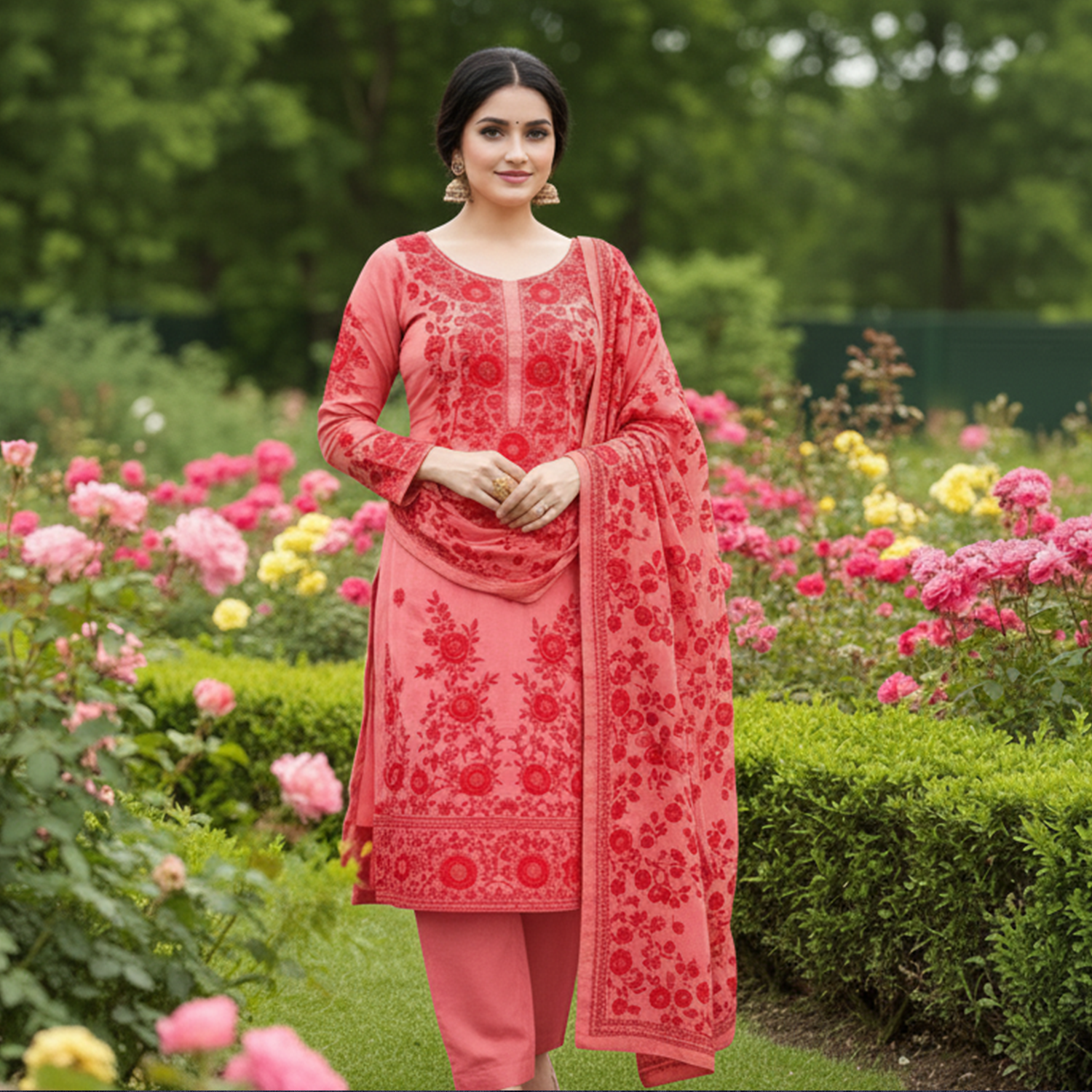Rose Rouge threadwork unstitched Suit Set
