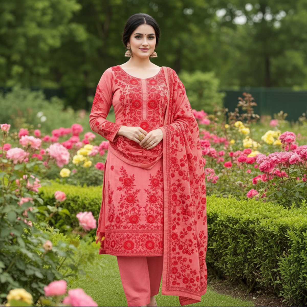 Rose Rouge threadwork unstitched Suit Set