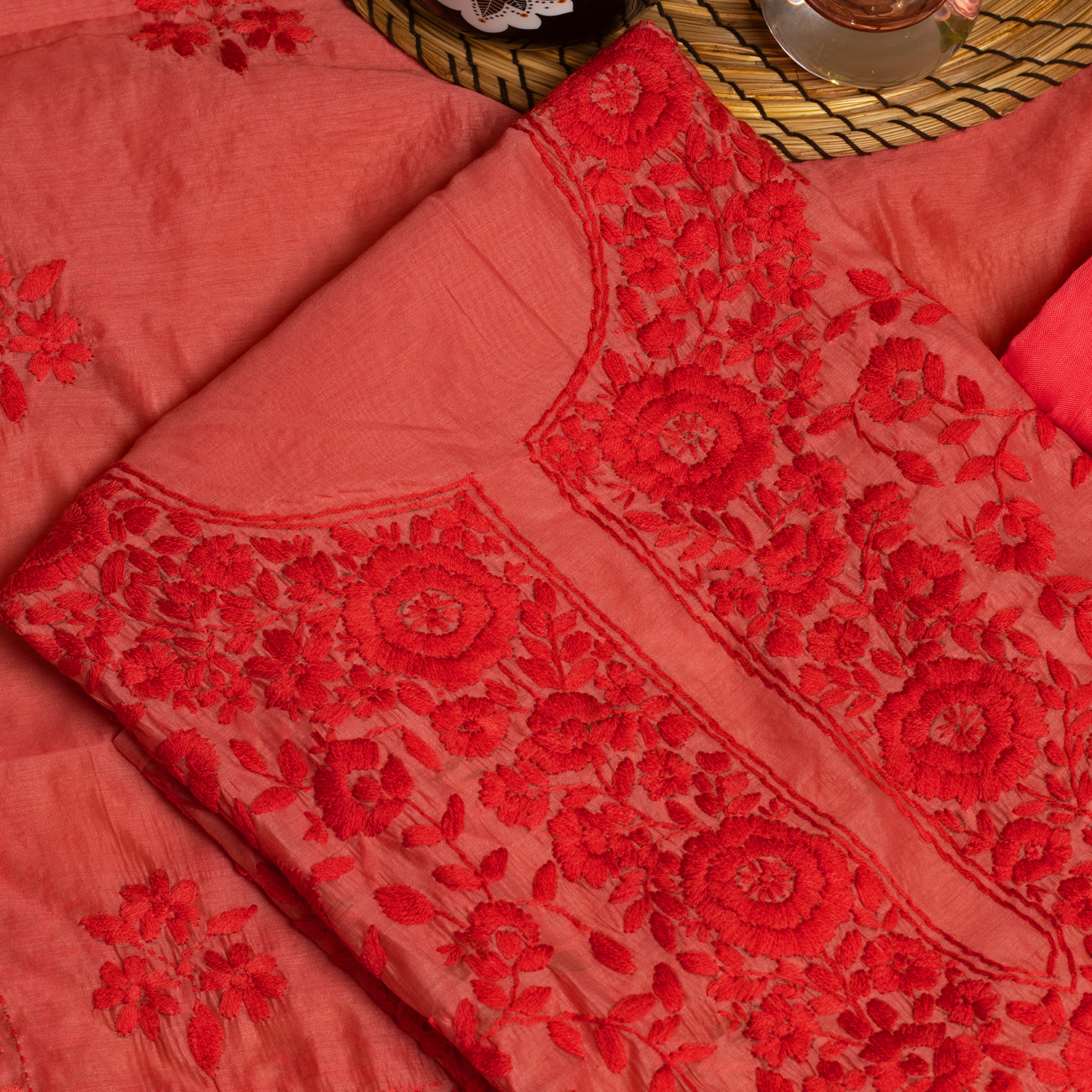 Rose Rouge threadwork unstitched Suit Set