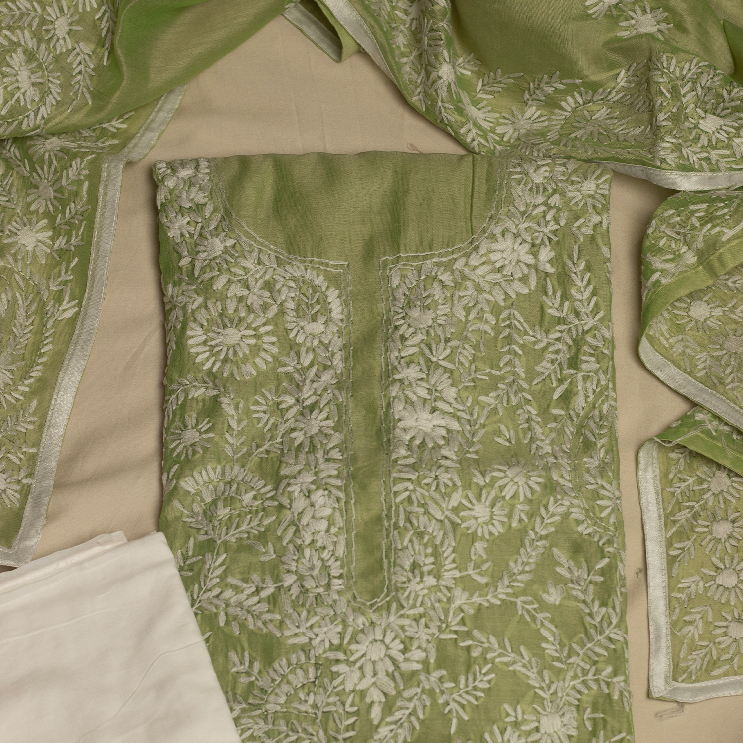 Subah mint green phool chikankari unstitched set