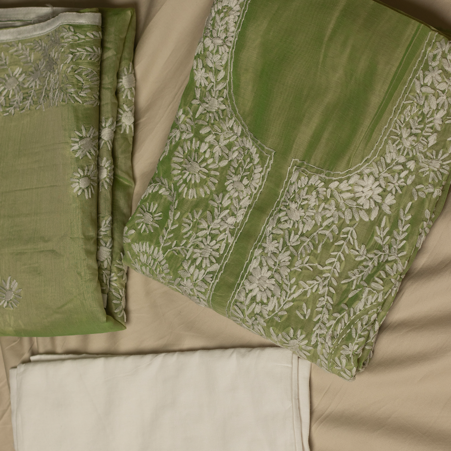 Subah mint green phool chikankari unstitched set
