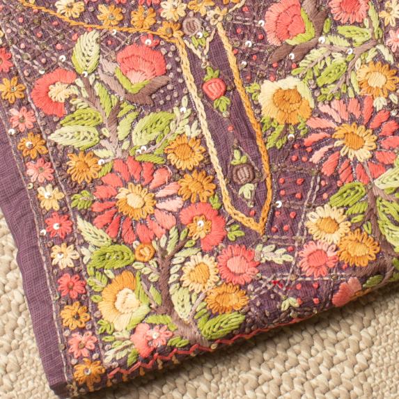 The 'Jamuni' Aubergine Meadow unstitched Suit