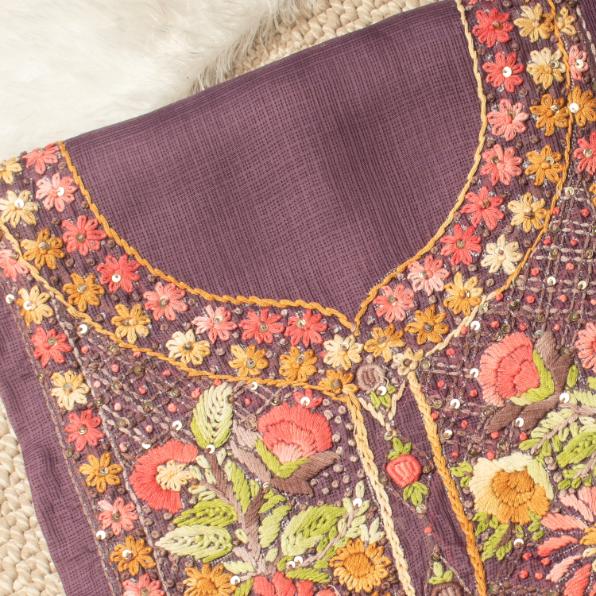 The 'Jamuni' Aubergine Meadow unstitched Suit