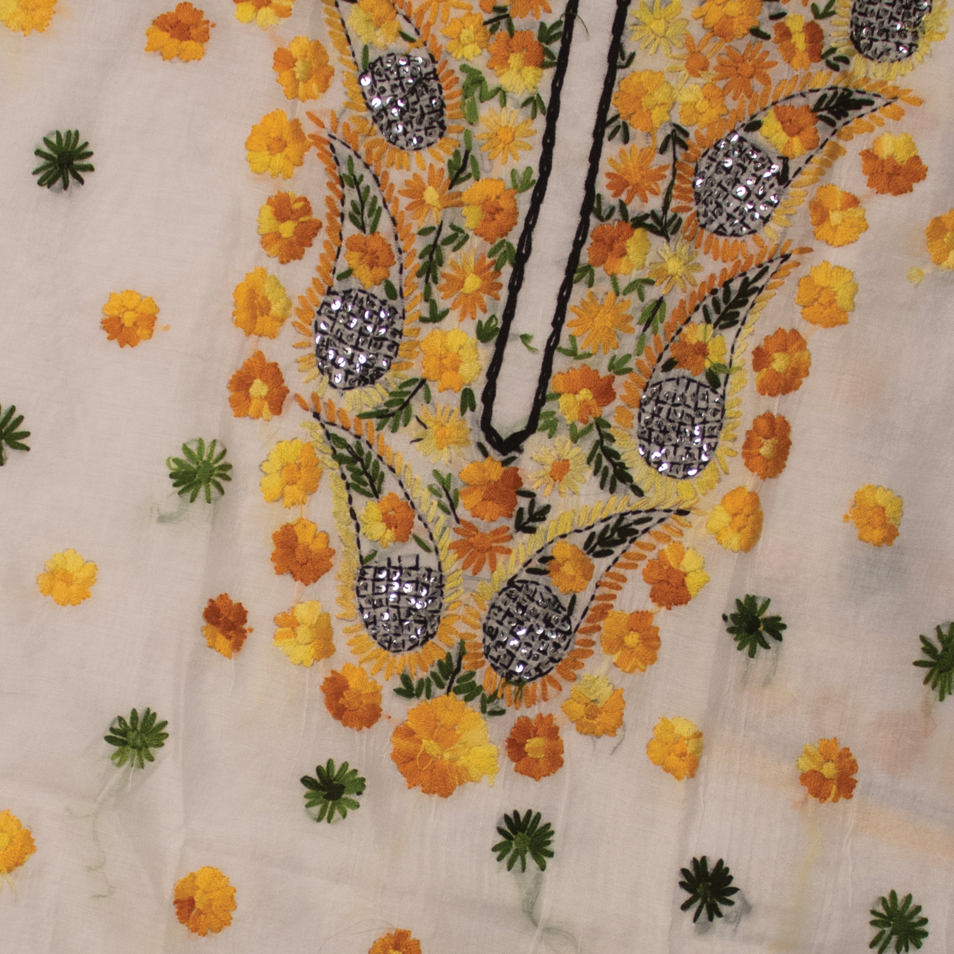 Chanderi golden phool off white unstitched suit