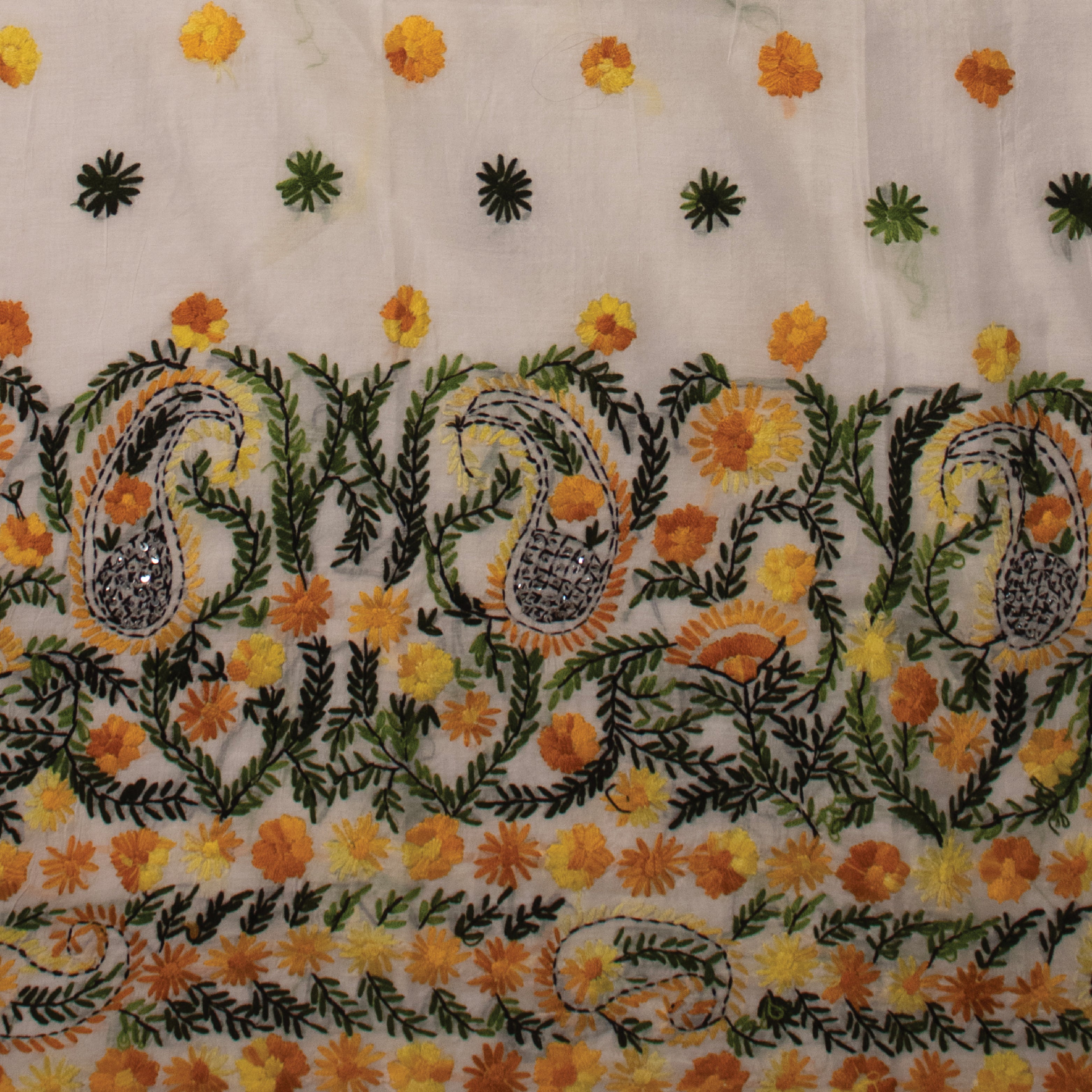 Chanderi golden phool off white unstitched suit
