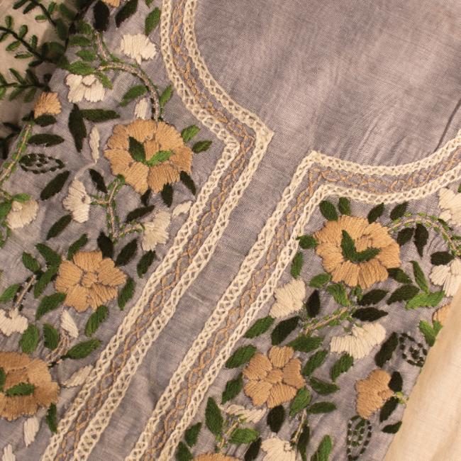 Thread Tales Vistaar Silver Vine unstitchedd suit
