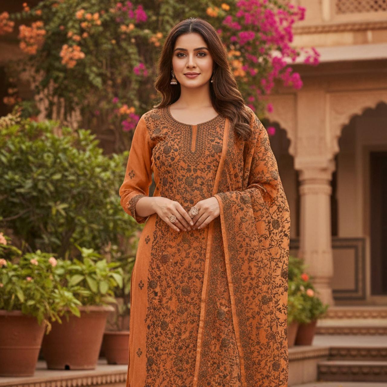 Vintage Flora Aari Embroidered Suit (Unstitched)