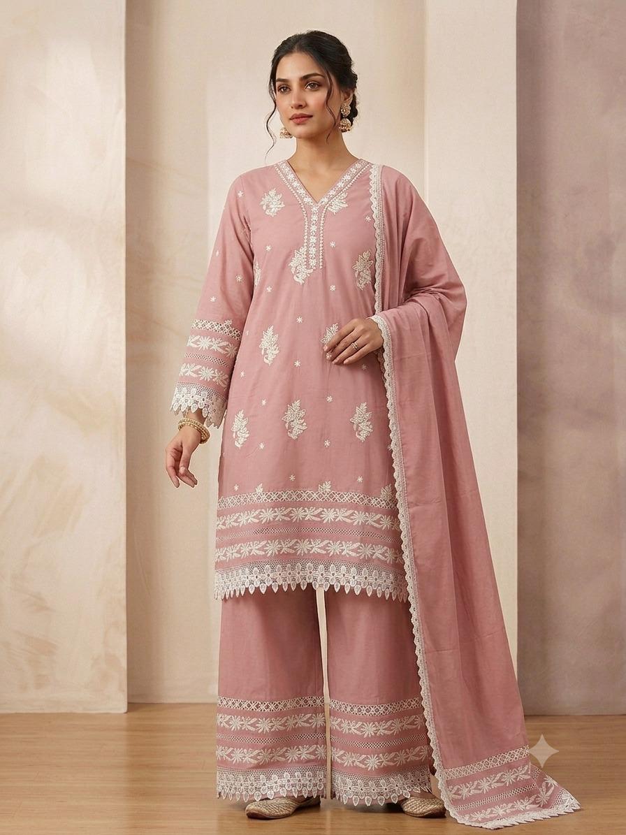 Dusty Rose Chikankari Kurta Set