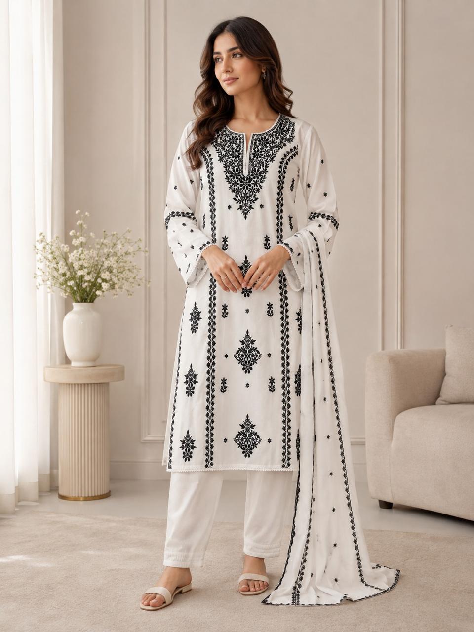 Pristine Monochrome Chikankari Kurta Set