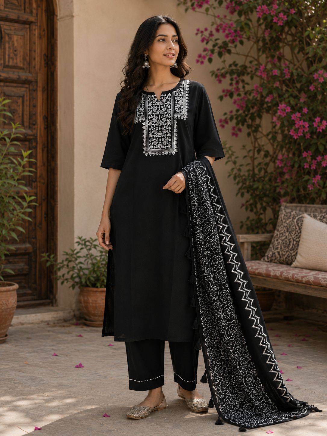 Noor Black Threadwork Suit Set