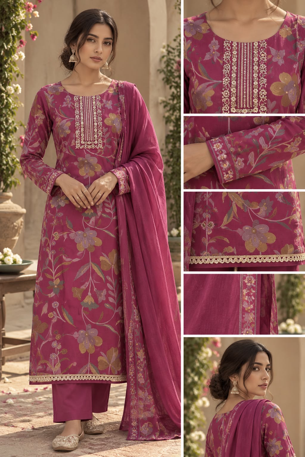 Ruhani Magenta Unstitched Suit