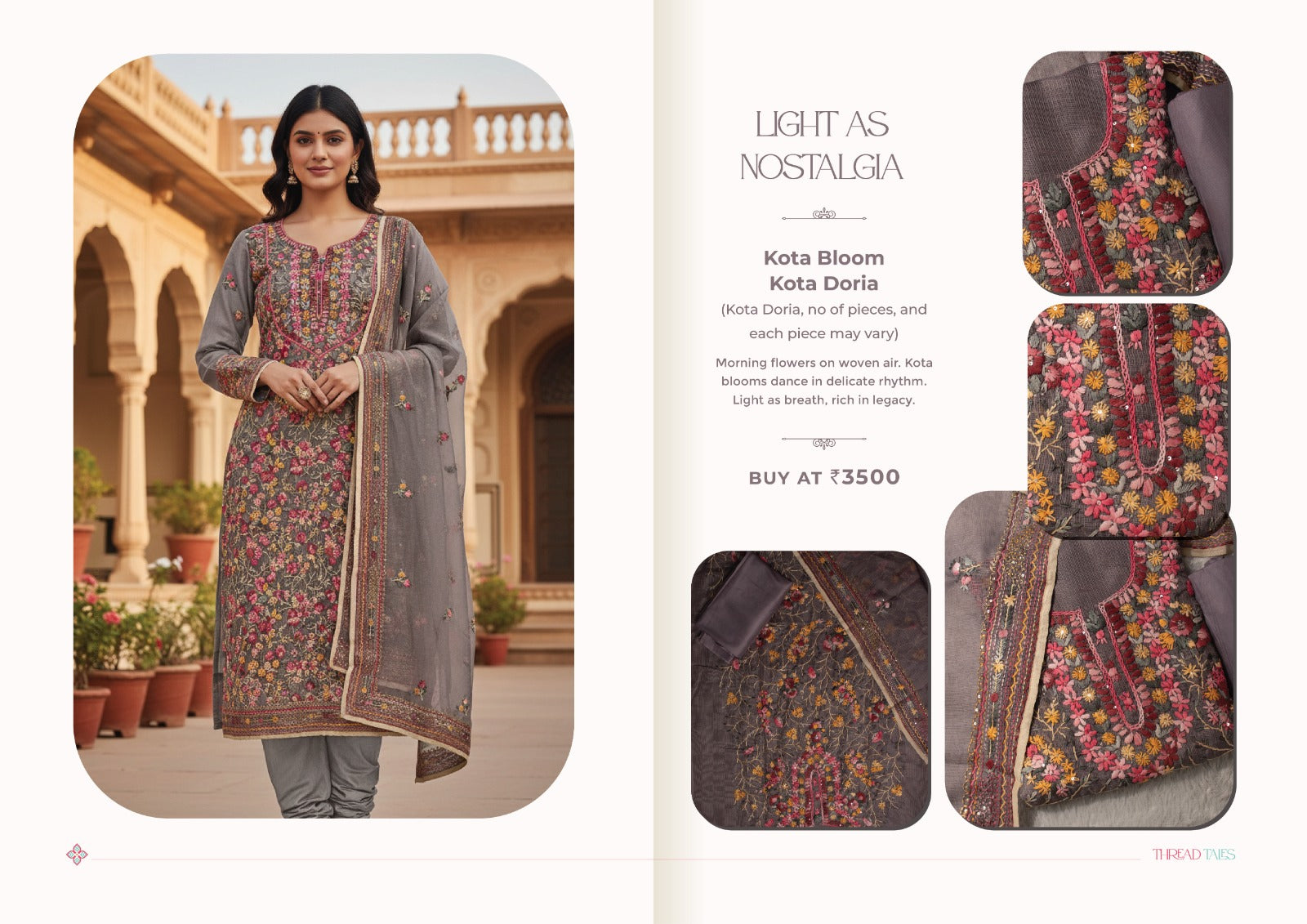 Kota bloom Jaal grey embroidered unstitched suit set