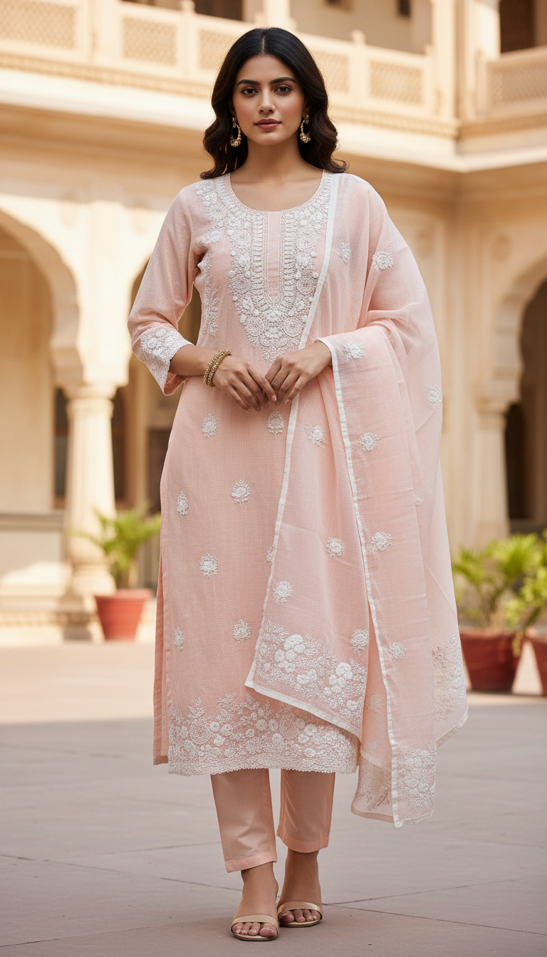 Peach Petal Aari Embroidered Suit (Unstitched)