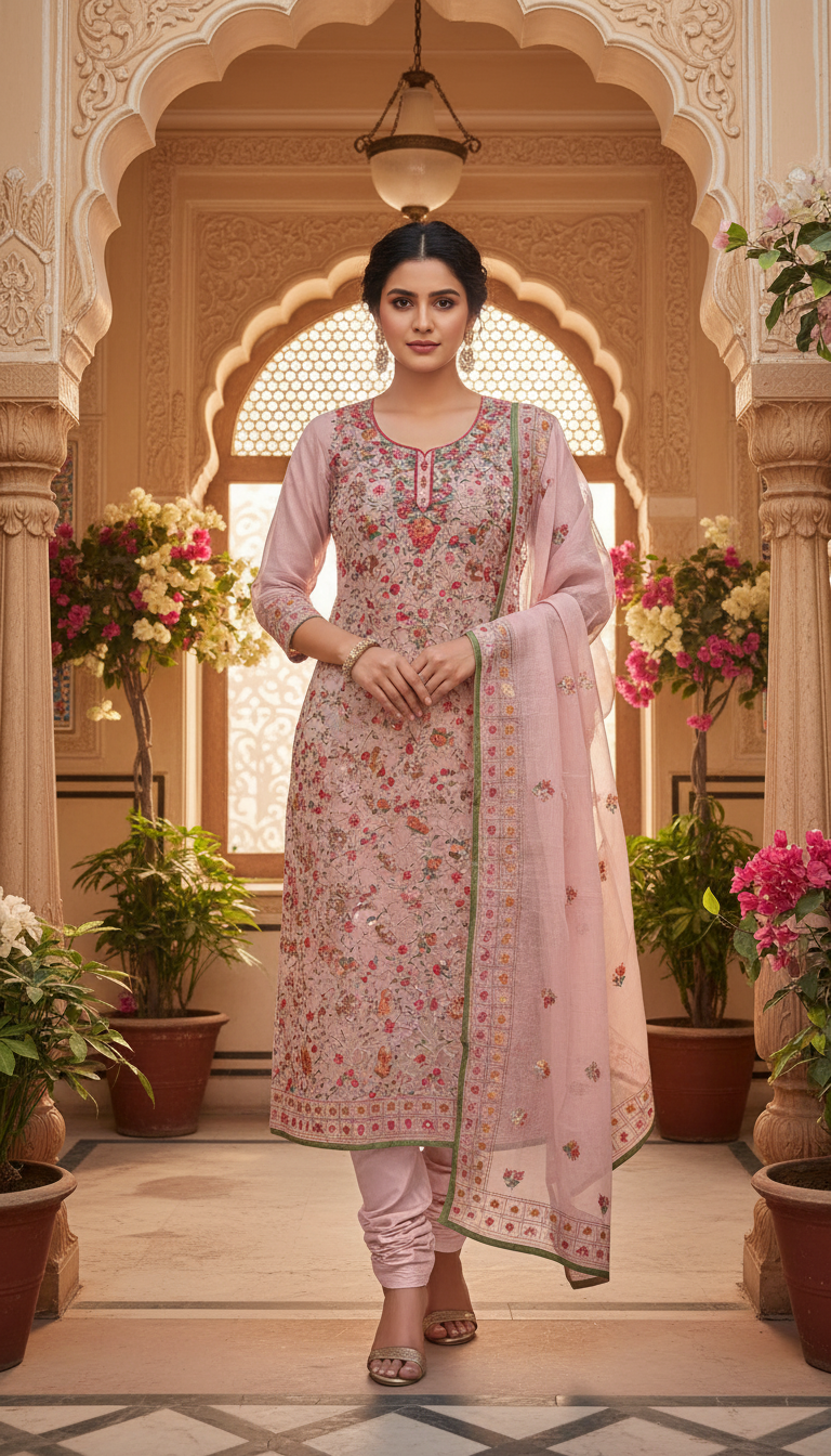 Rose Pink Regal Jaal Kurta Set