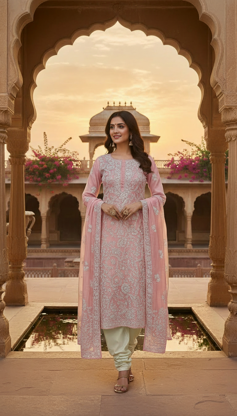 Noor Aari Embroidered Suit Set (Unstitched)