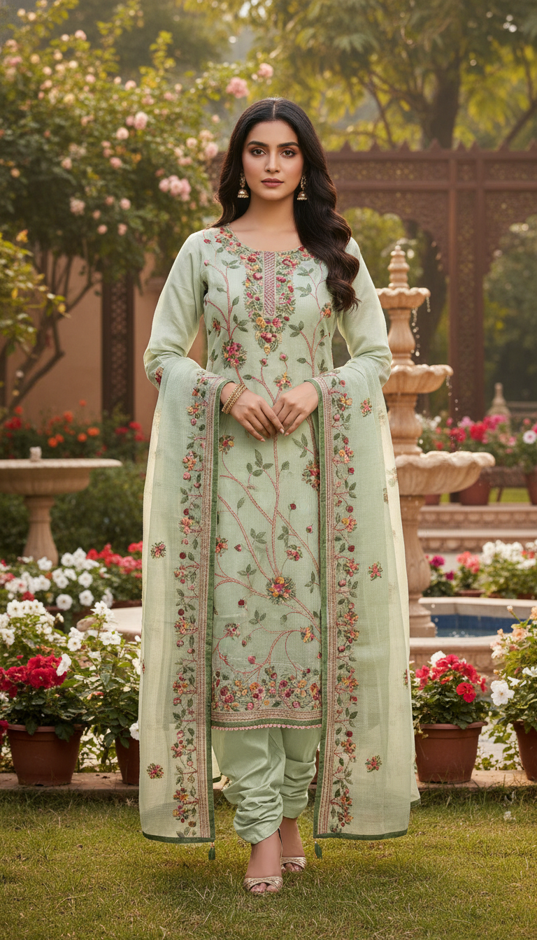 Pista Green Jaal Kurta Set