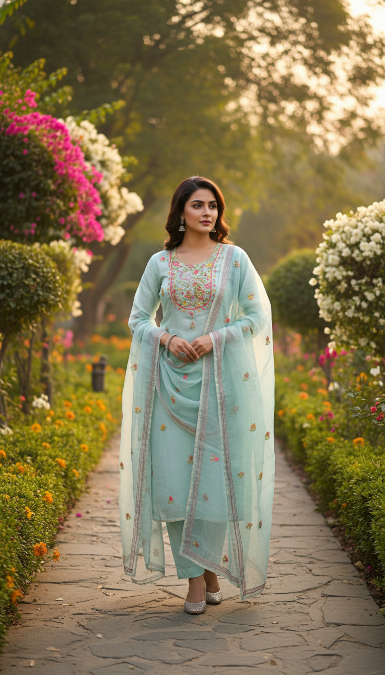 Baby Blue Petal Panel Kurta Set