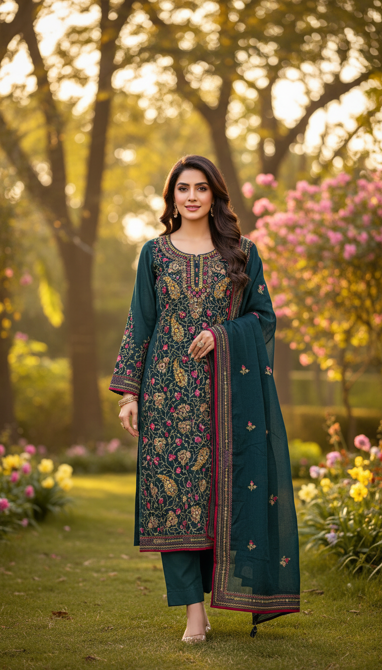 Deep Blue Vertical Garden Kurta Set