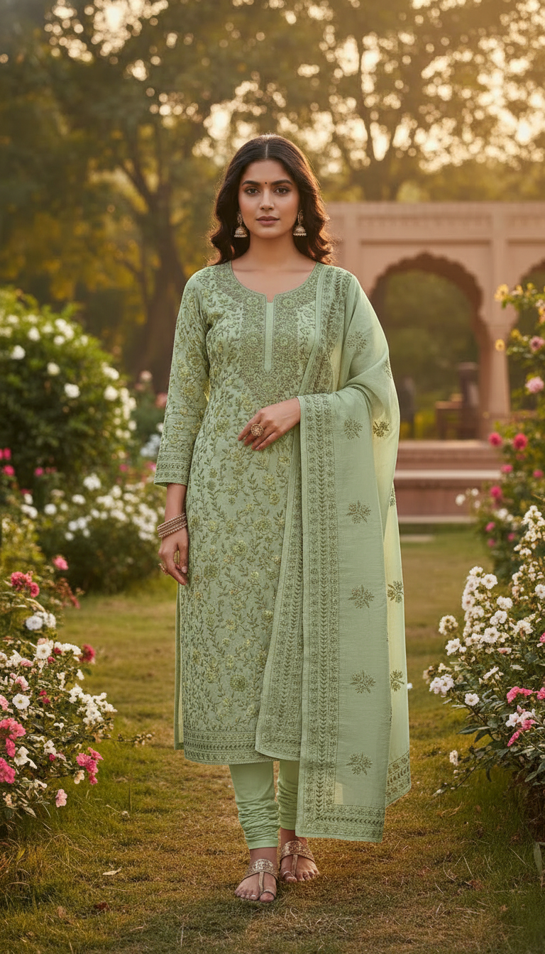 Aura Floral Aari Embroidered Suit Set (Unstitched)