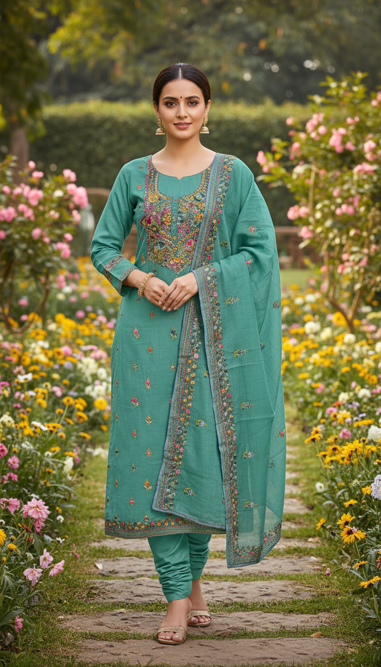 Aqua Blue Bloom Kurta Set