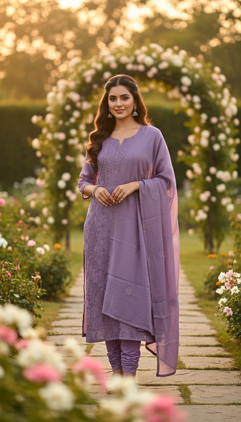 Wisteria Mauve Aari Embroidered Suit Set (Unstitched)