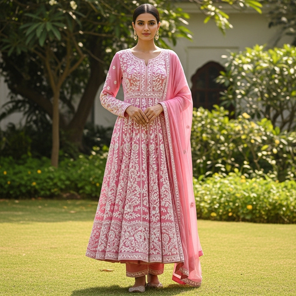 Rose Blush Chikankari Anarkali