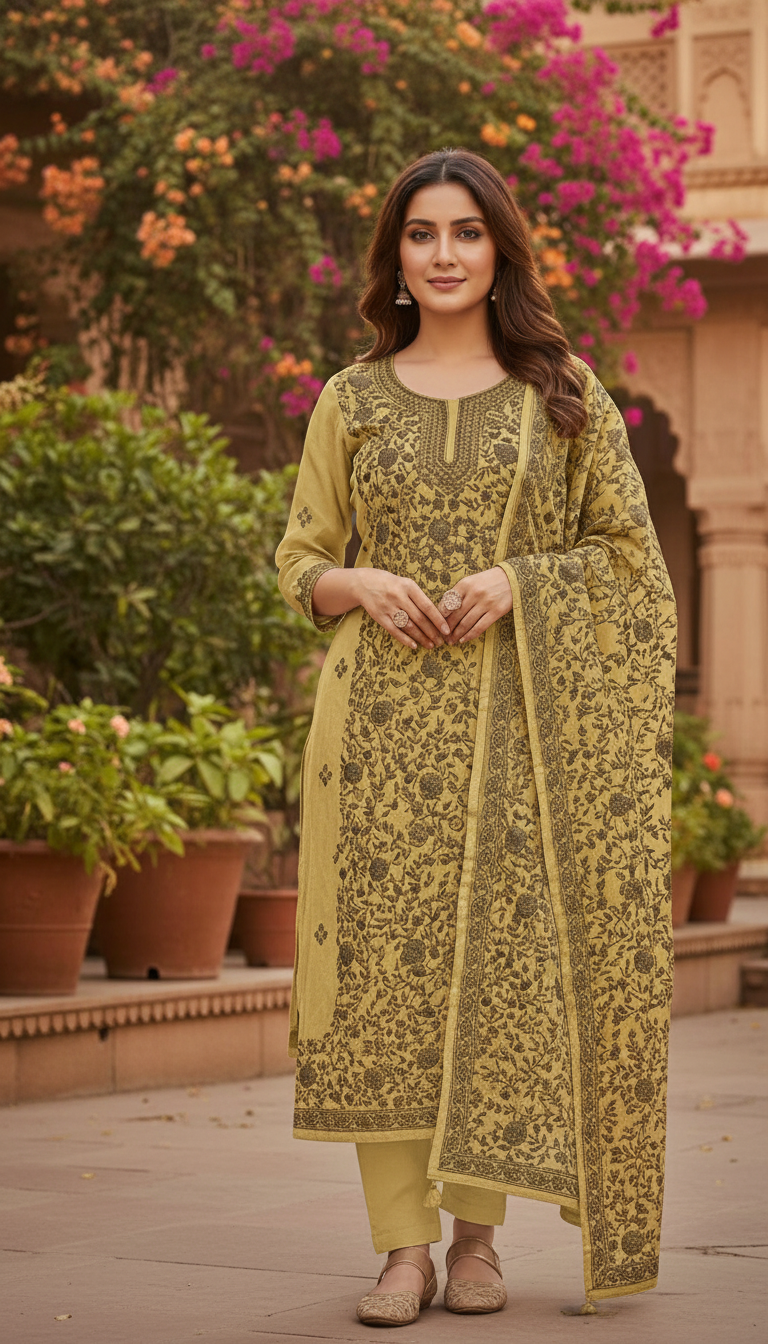 Vintage Flora Aari Embroidered Suit (Unstitched)