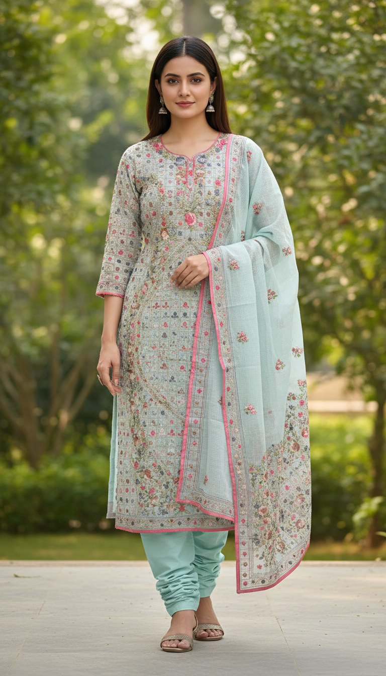 Powder Blue Classic Jaal Kurta Set