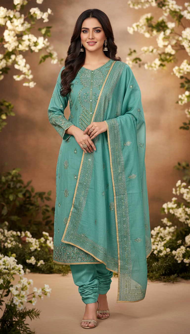 Jade Green Threadwork Floral