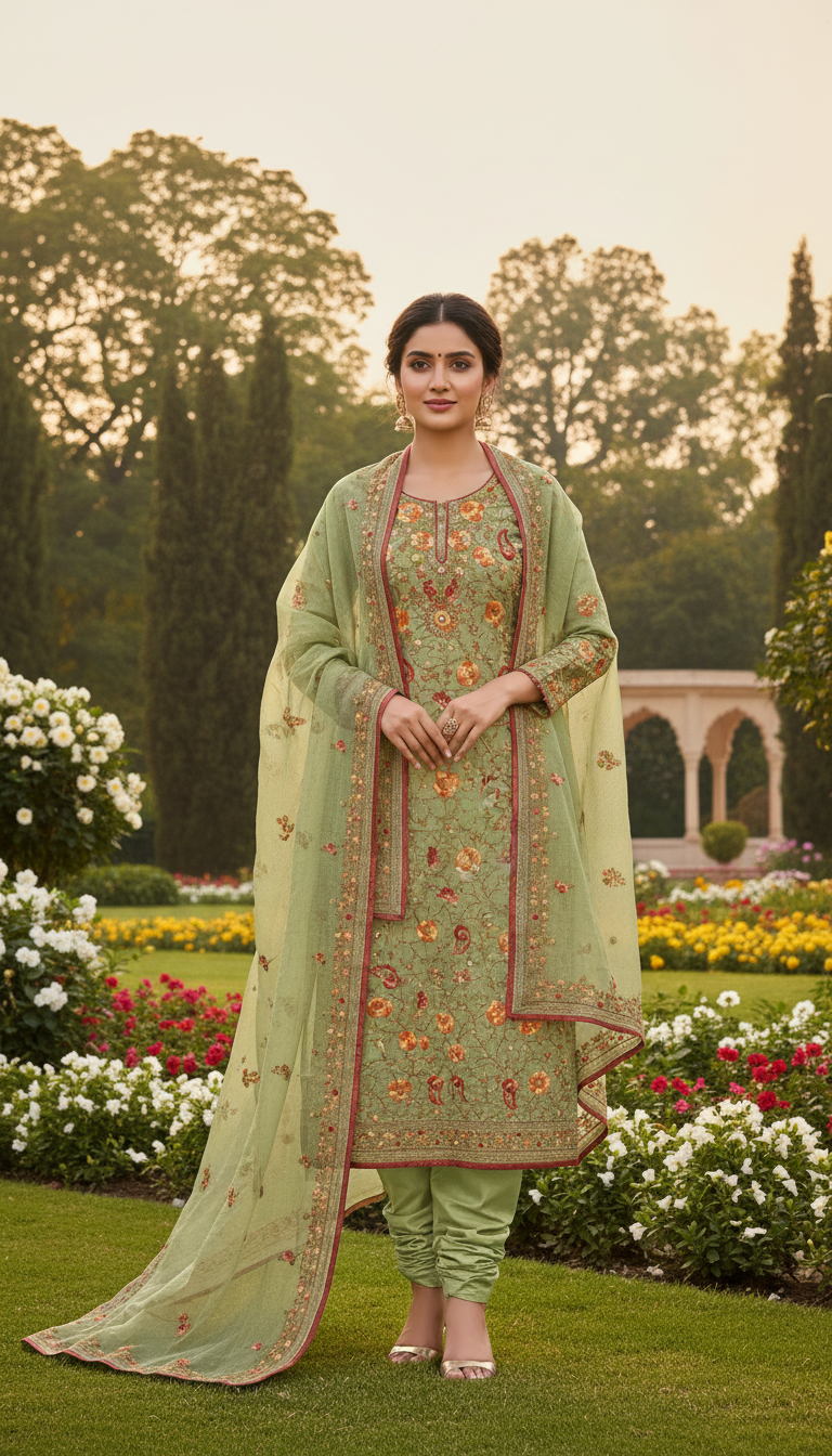 Amber Radiance Hand Embroidered Suit (Unstitched)