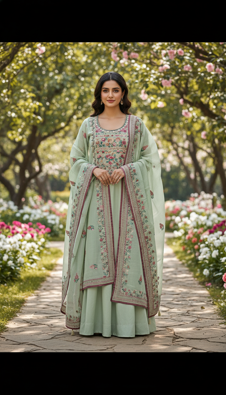 Sage Gardenia Aari Embroidered Suit Set (Unstitched)