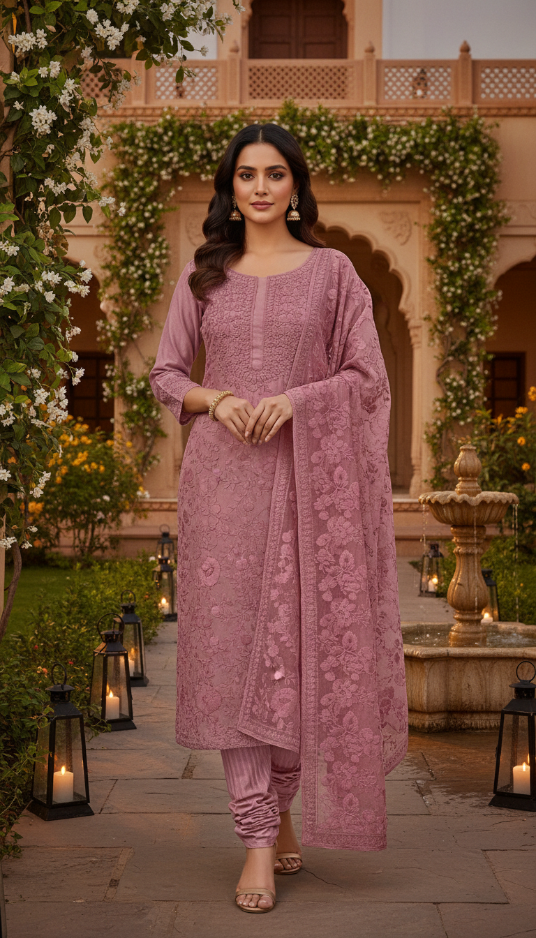 Aura Floral Aari Embroidered Suit Set (Unstitched)