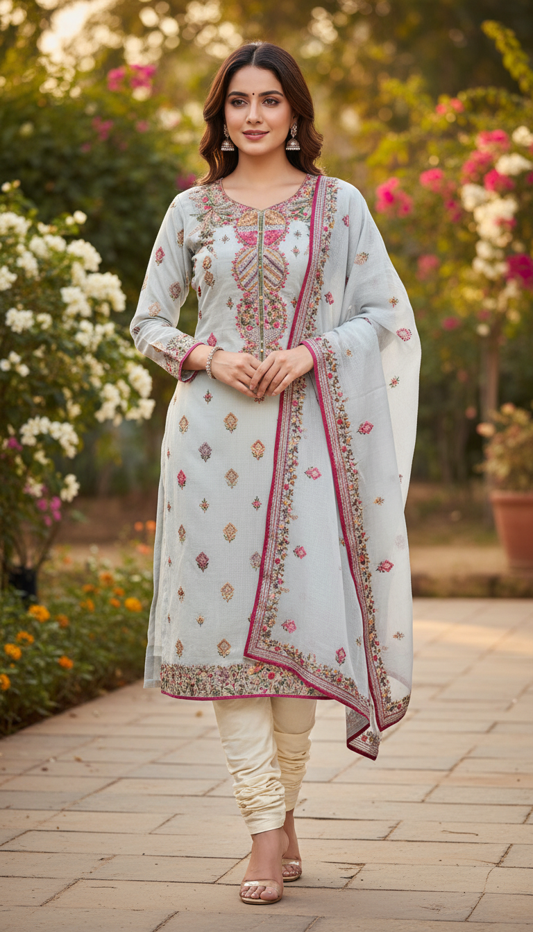 Snow Blue Bloom Kurta Set