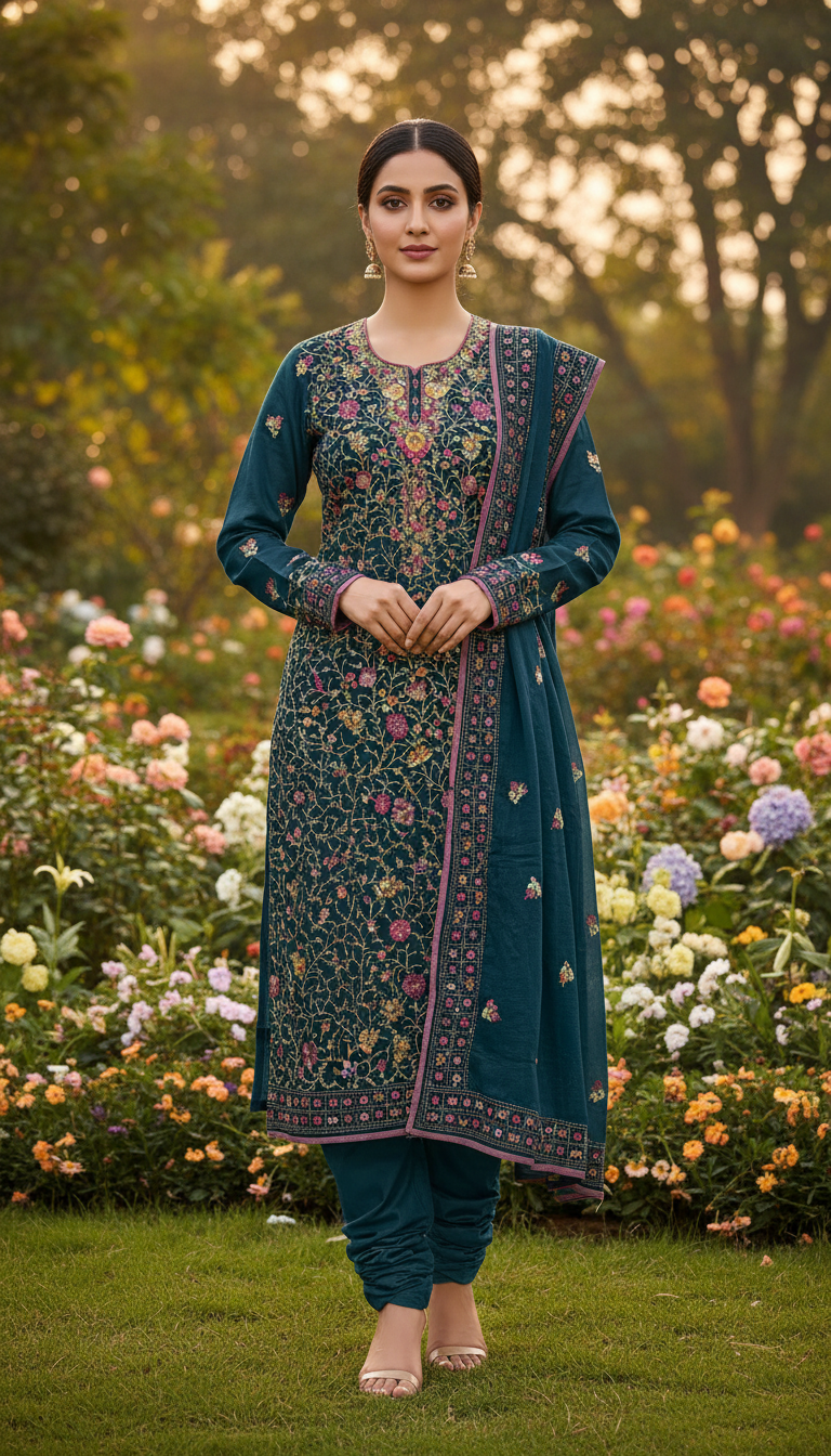 Navy Floral Kurta Set