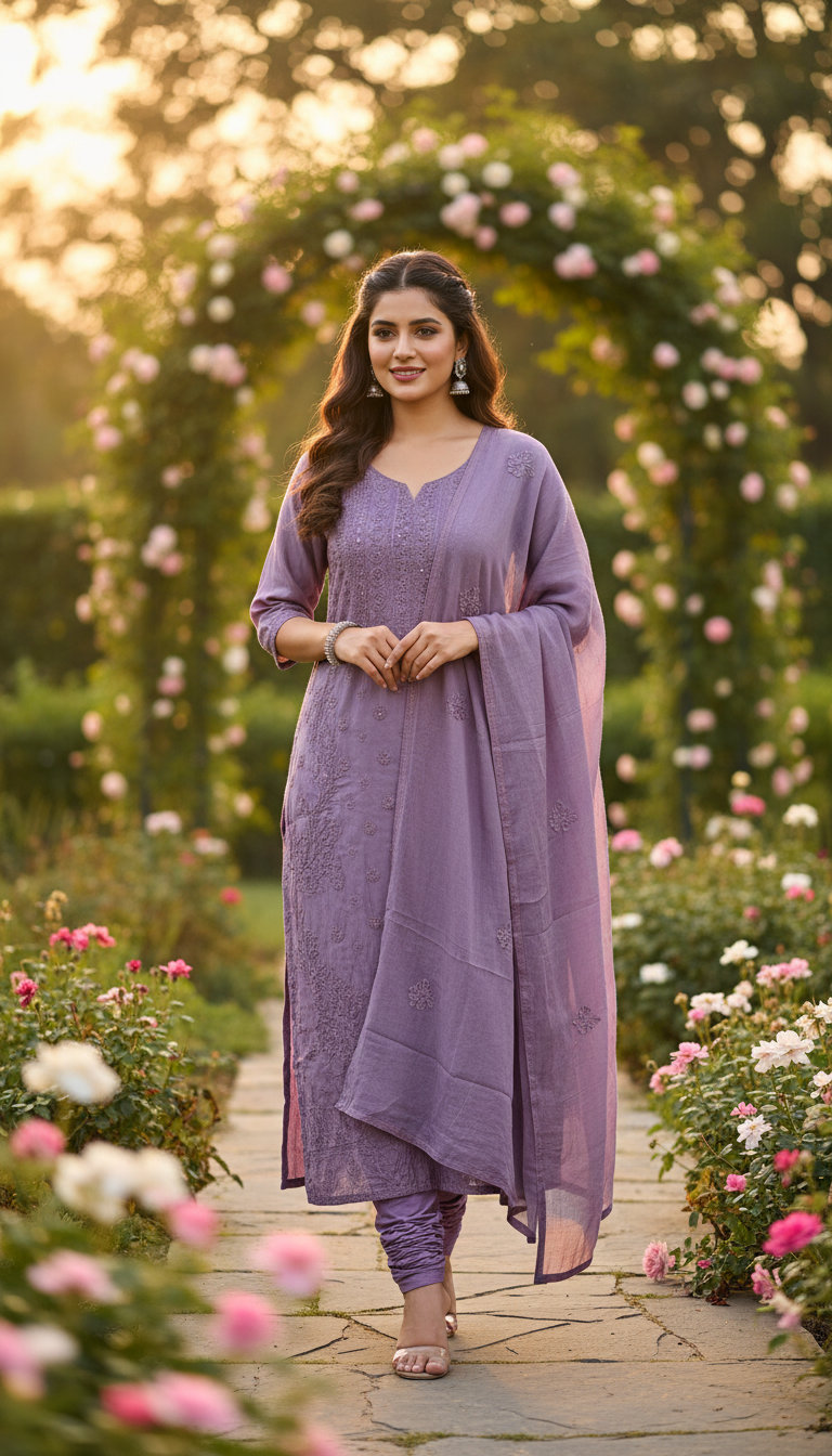 Wisteria Mauve Aari Embroidered Suit Set (Unstitched)