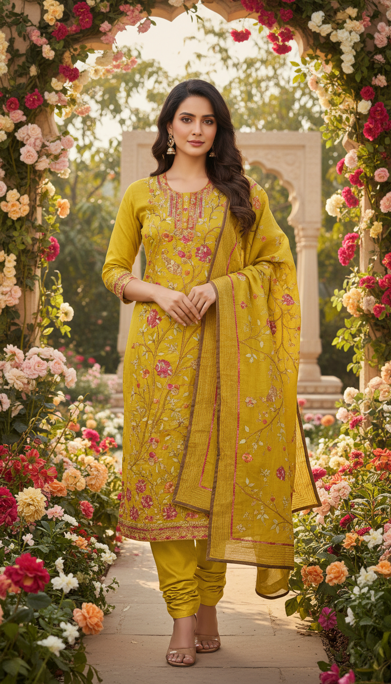 Amber Meadow Muslin Aari Embroidered Suit (Unstitched)