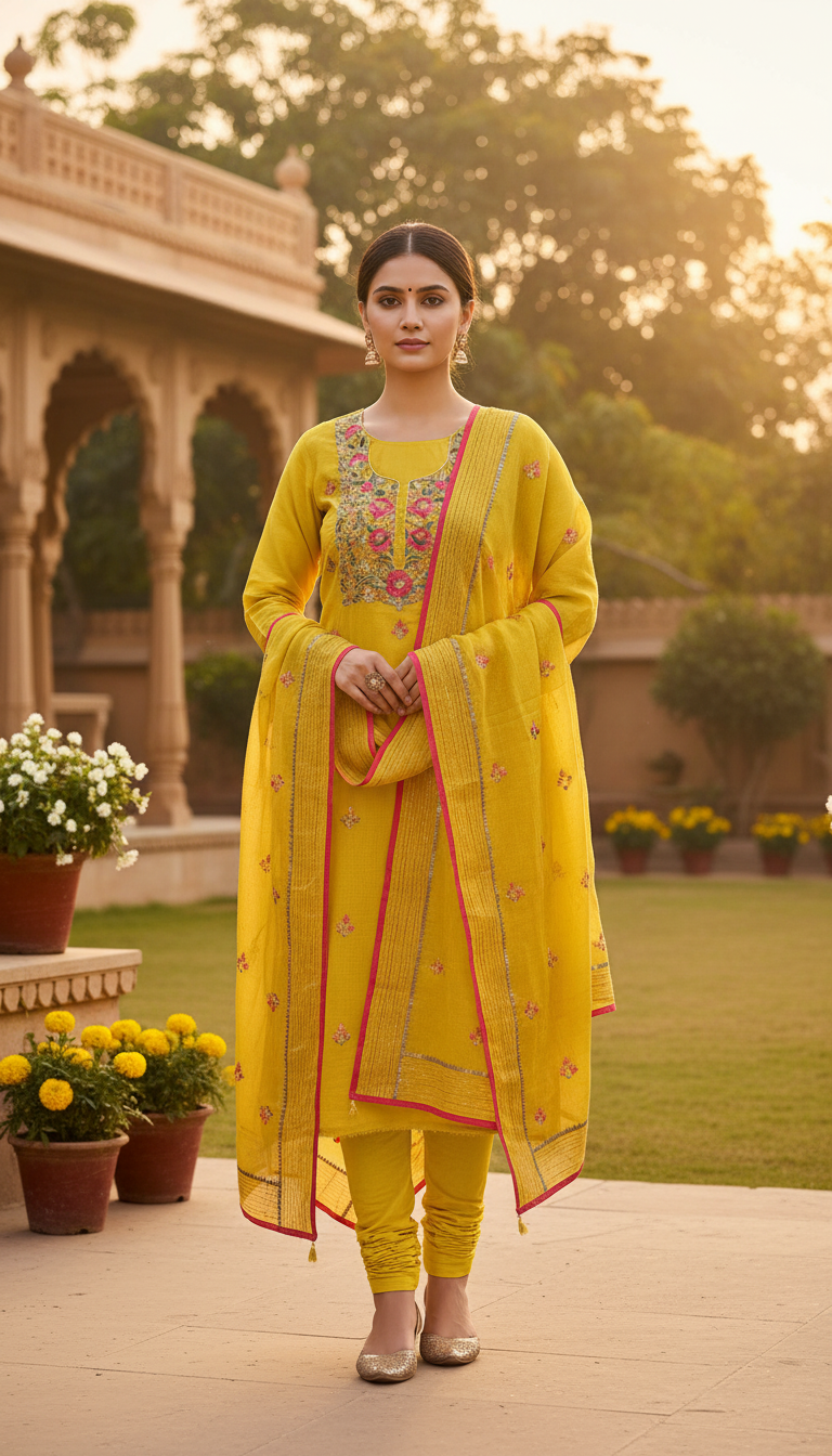 Sunshine Yellow Neck Highlight Kurta Set