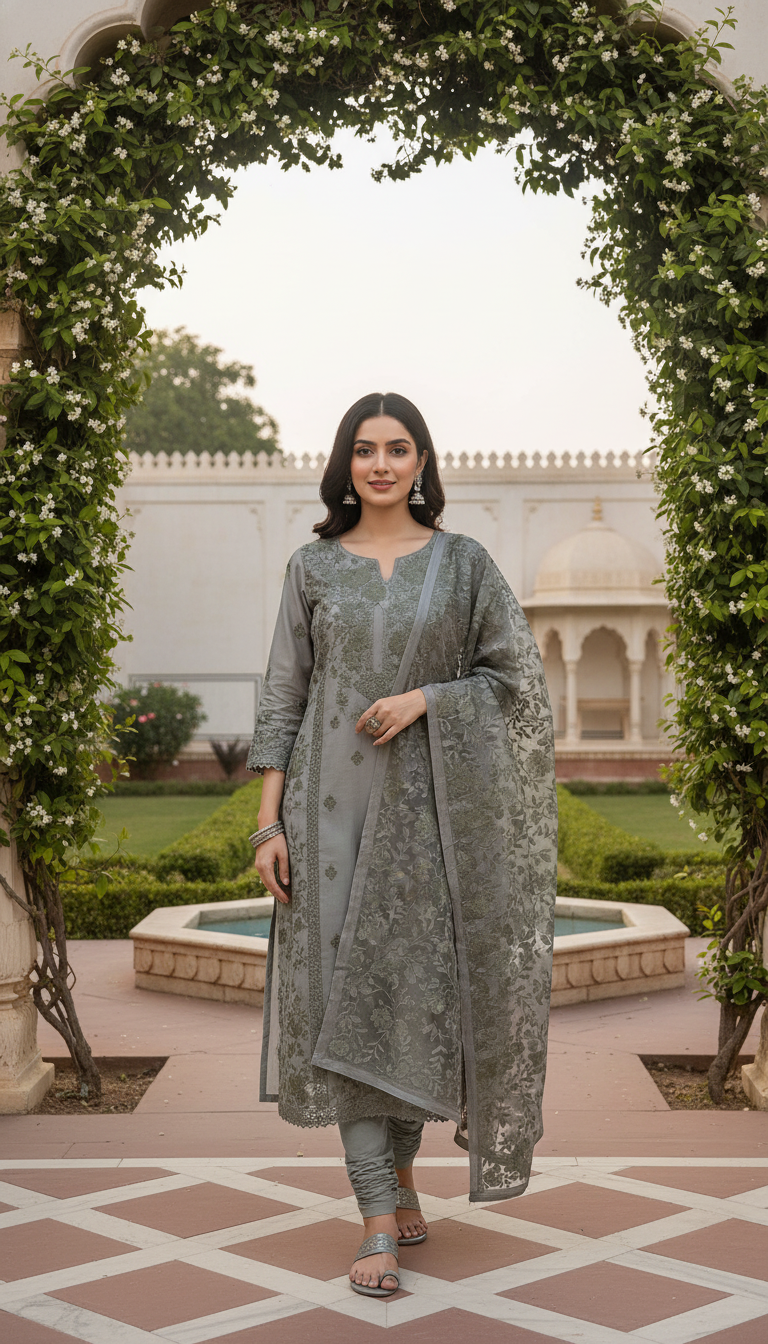 Aura Floral Aari Embroidered Suit Set (Unstitched)