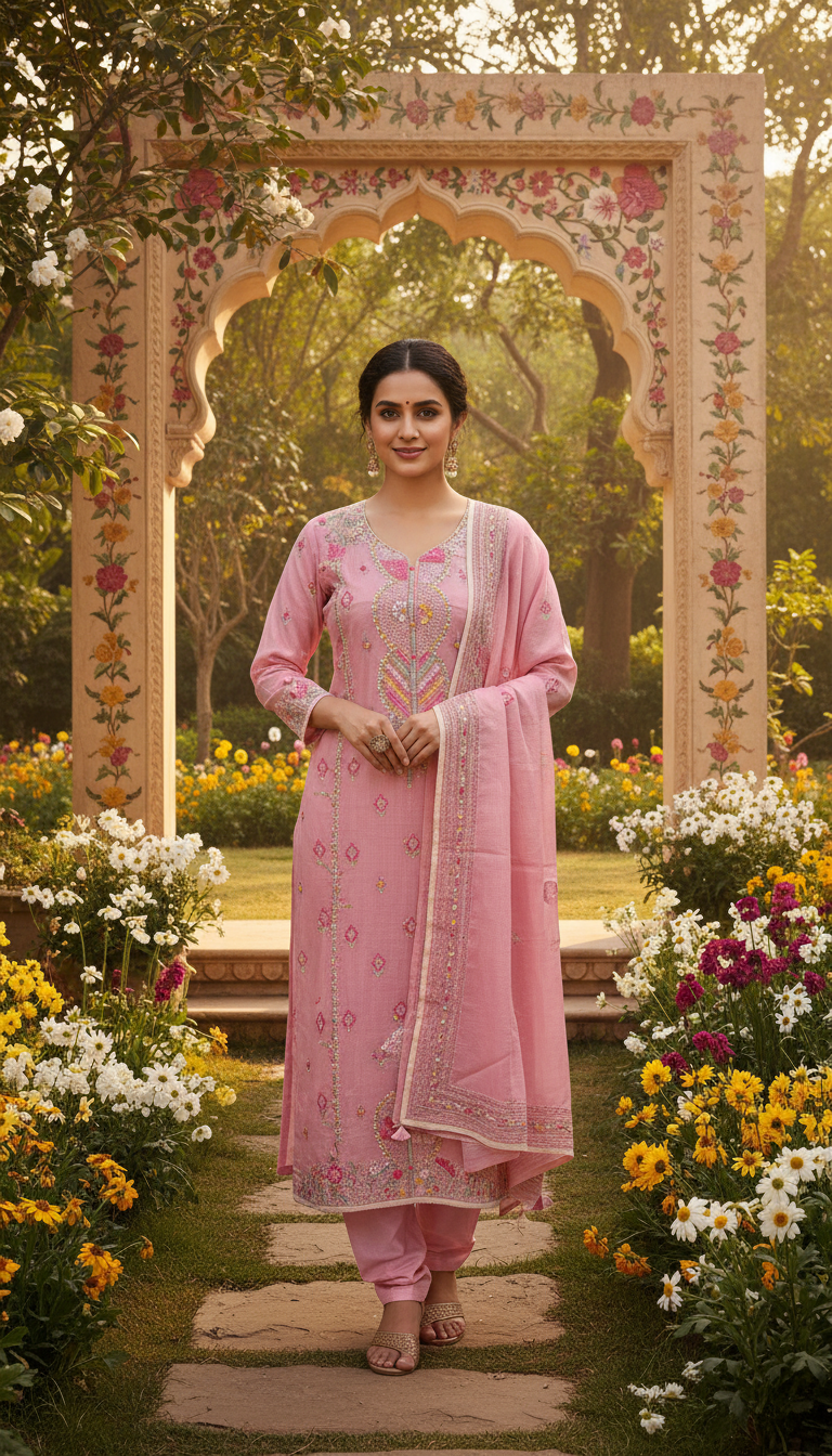 Blush Pink Soft Bloom Kurta Set