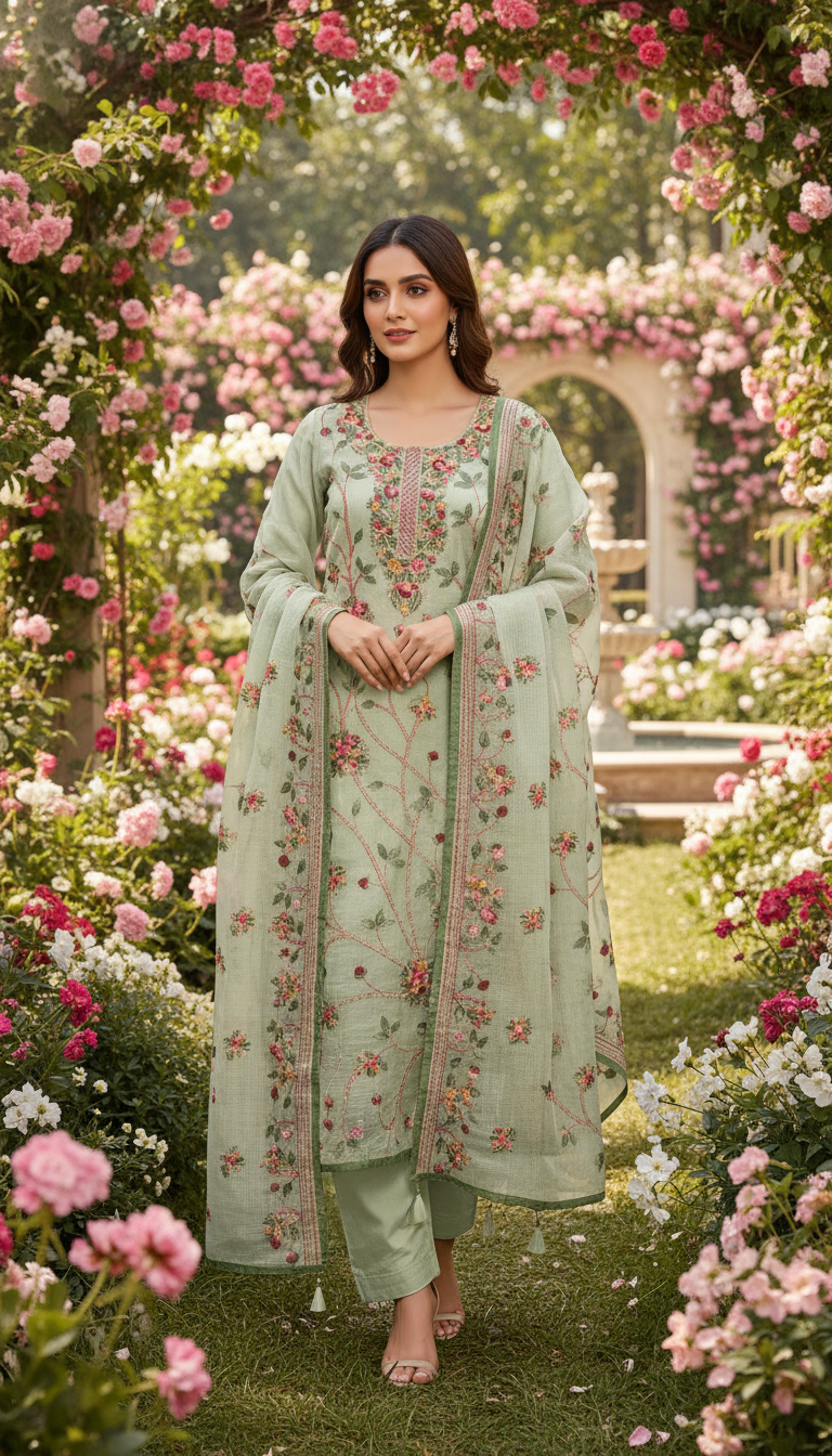 Pista Green Jaal Kurta Set