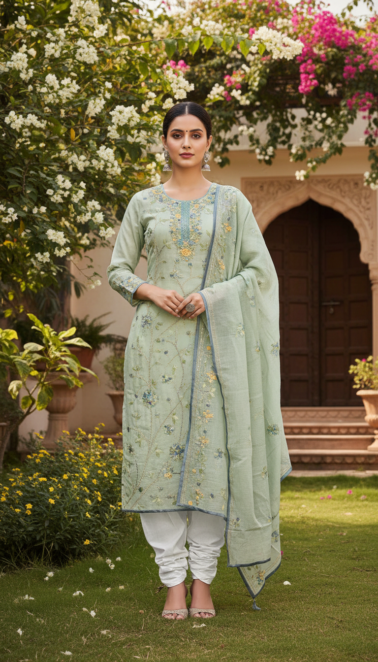 Pista Green Bloom Kurta Set