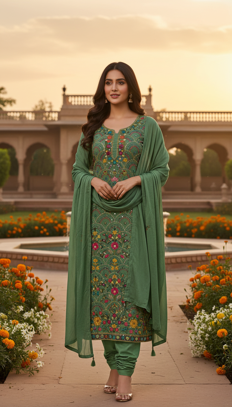 Aura Aari Embroidered Suit Set (Unstitched)