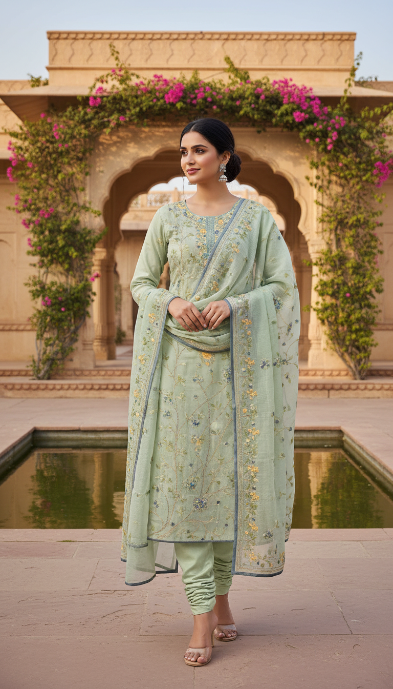 Pista Green Bloom Kurta Set