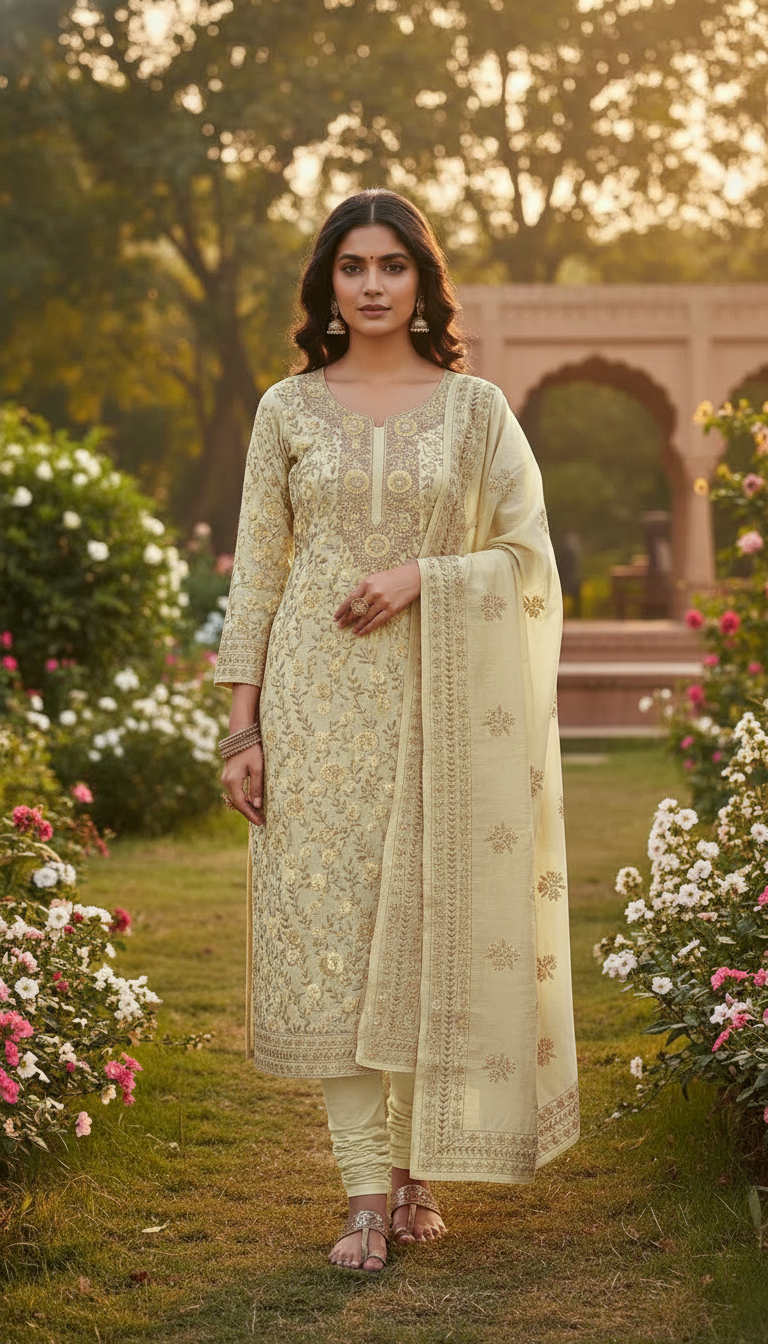 Veda Aari Embroidered Suit Set (Unstitched)