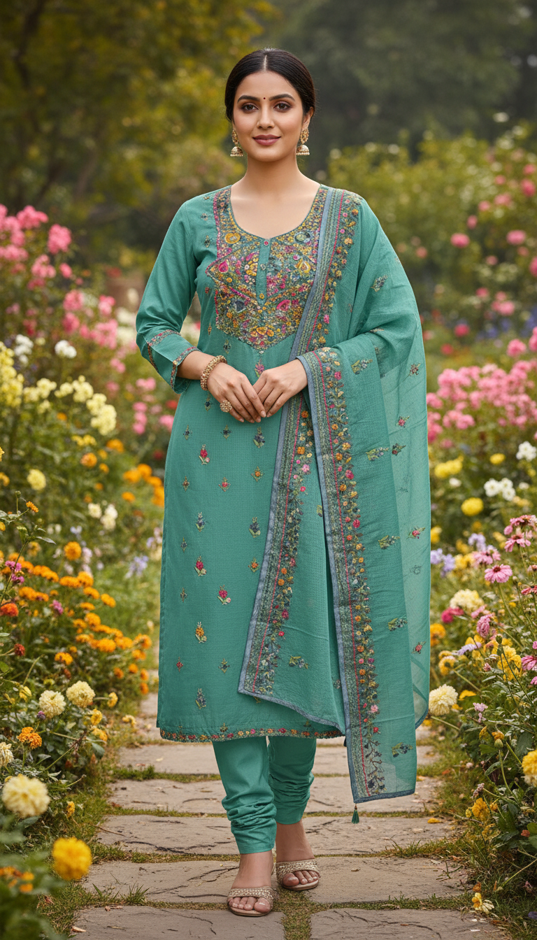 Sage Green Neck Highlight Kurta Set