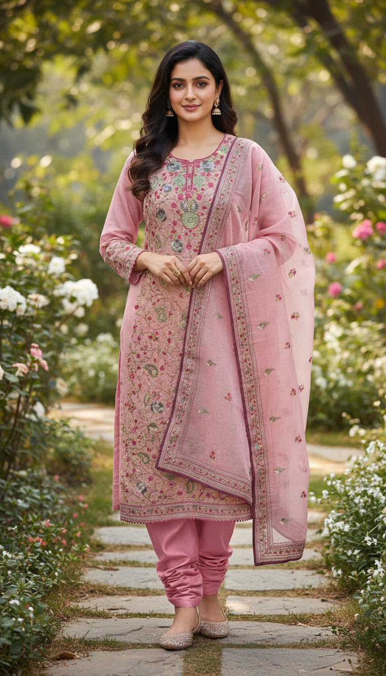 Mauve Meadow Aari Embroidered Suit (Unstitched)