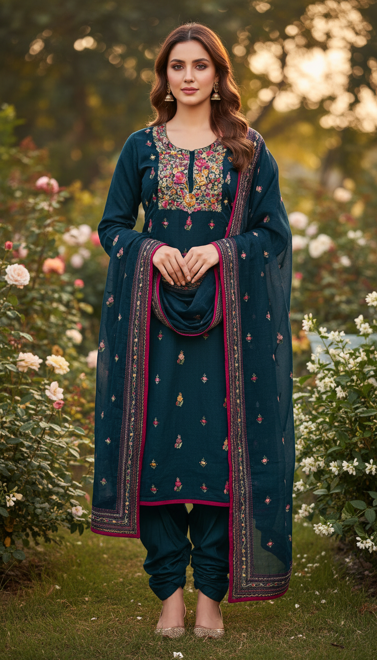Navy Jaal Kurta Set