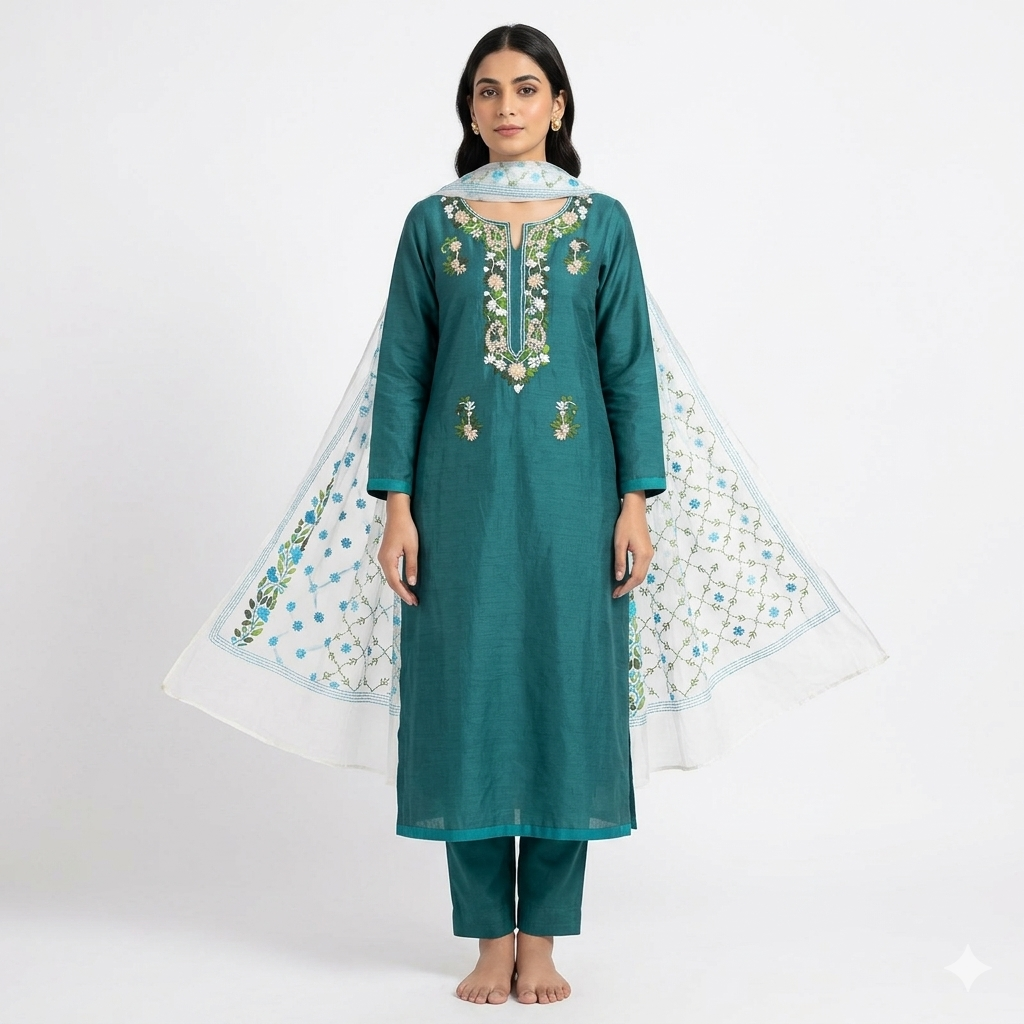Emerald Floral Phulkari Set
