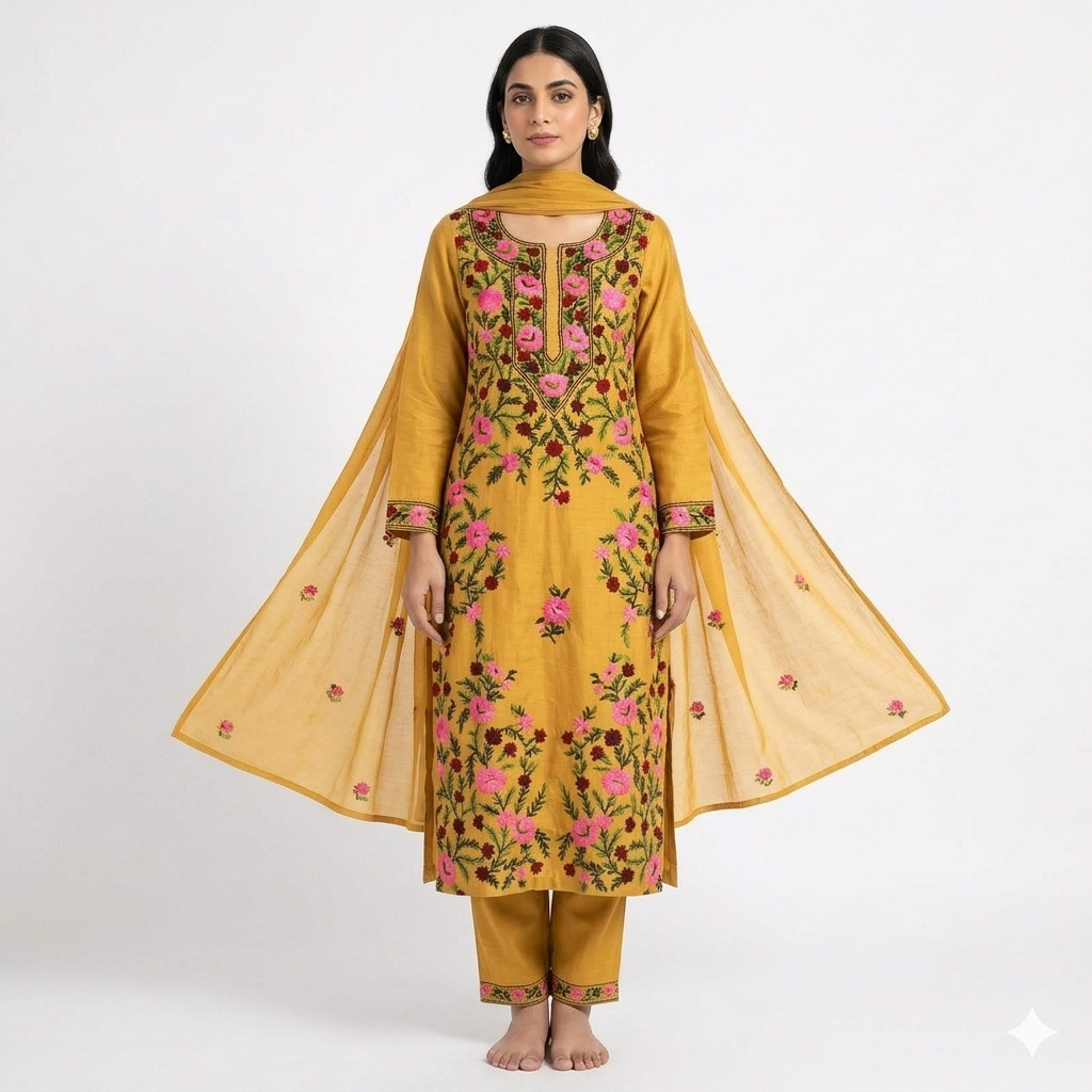 Mustard Floral Phulkari Grace